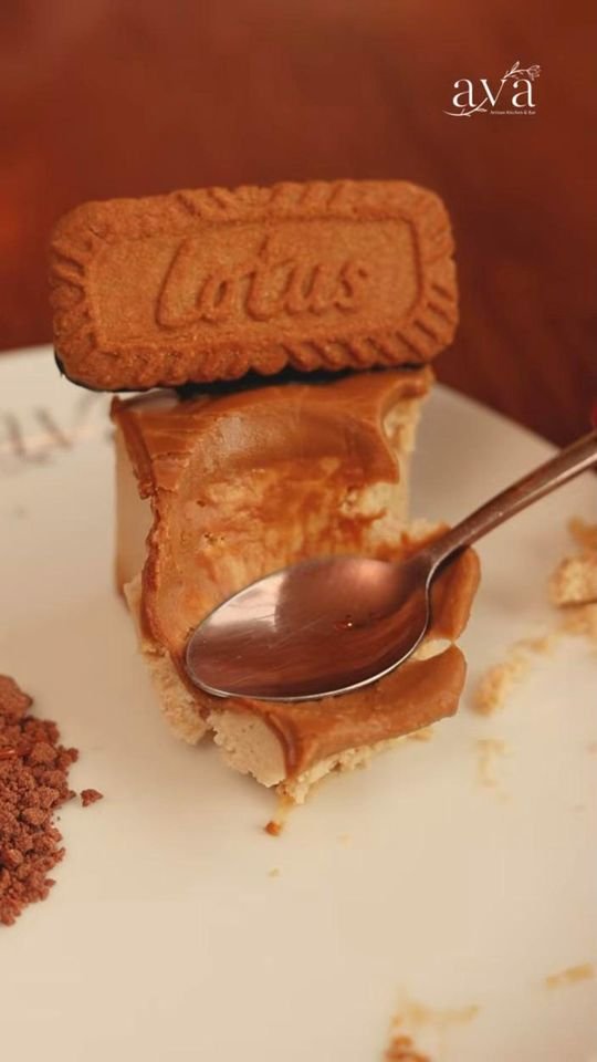 Lotus biscoff cheesecake with a spoon